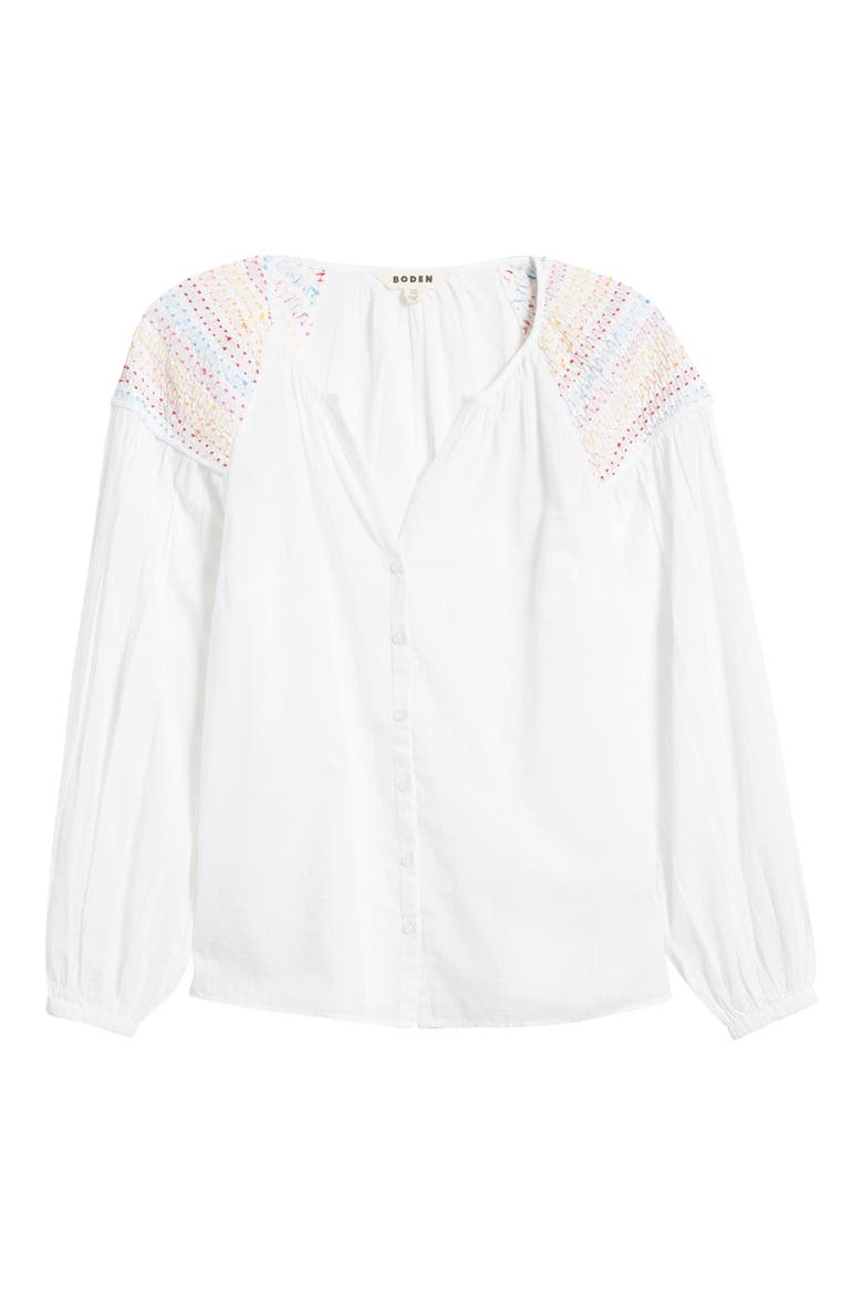 Smocked Shoulder Cotton Shirt, Alternate, color, WHITE