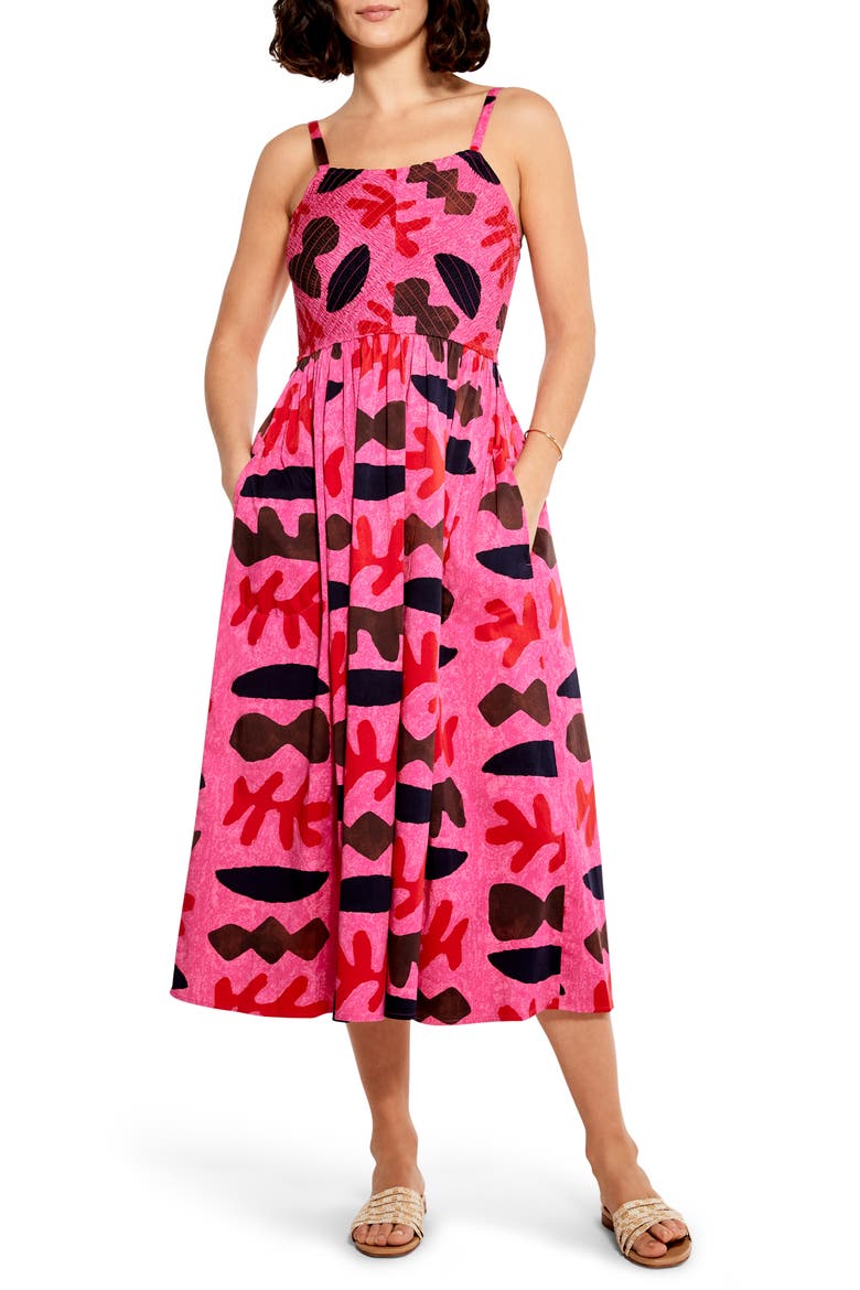 Cutout Crush Midi Fit & Flare Dress, Main, color, PINK MULTI