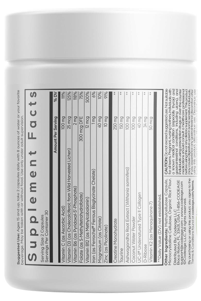Teen Athlete Multivitamin, Creatine, UC-II Collagen, Iron Supplement, Alternate, color, White