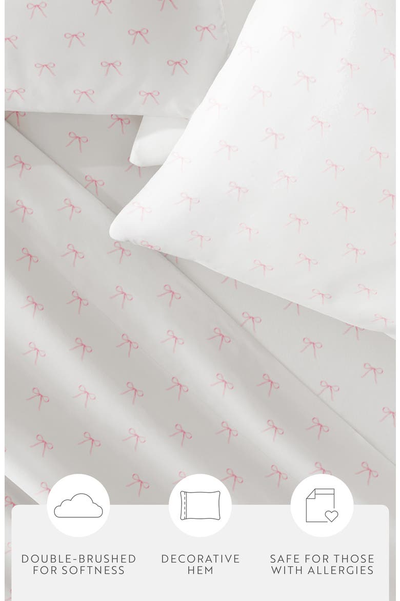 Kaycie Gray Pink Bows Microfiber Sheet Set, Alternate, color, PINK BOWS