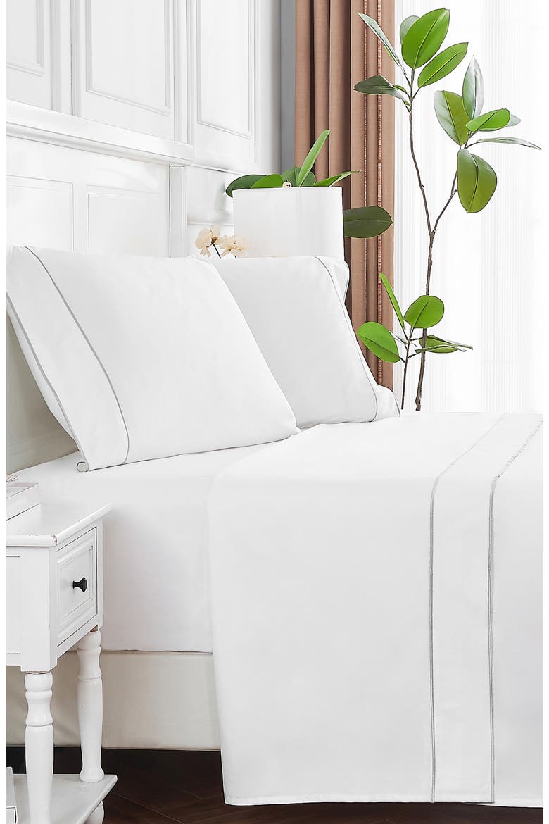 Framed 600 Thread Count Sateen Sheet Set, Alternate, color, GREY/ WHITE