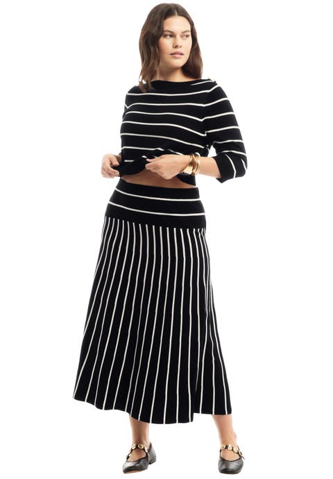 Striped Knit Midi Skirt (Plus Available)