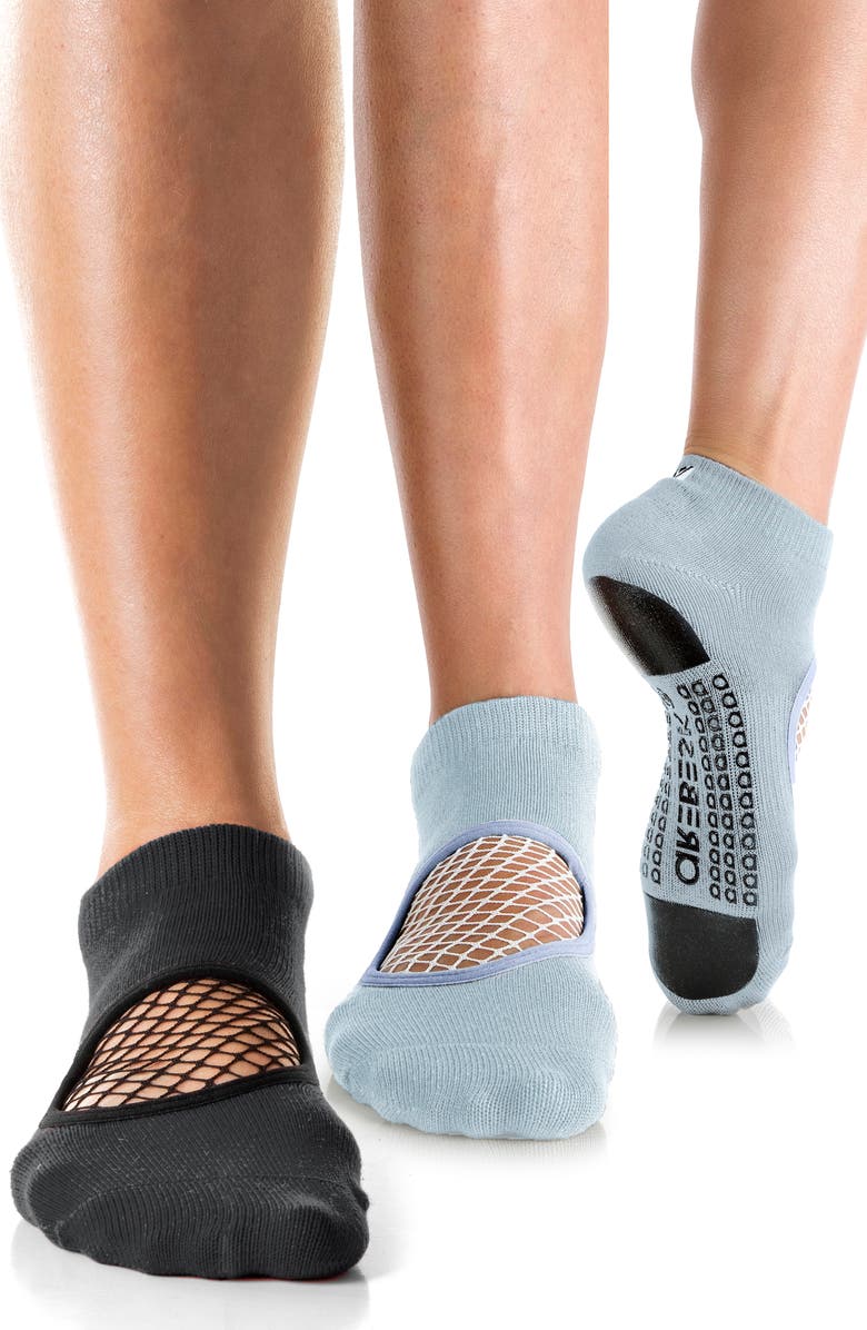Arebesk Phish Net Assorted 2-Pack No-Slip Socks, Alternate, color, Charcoal / Light Blue