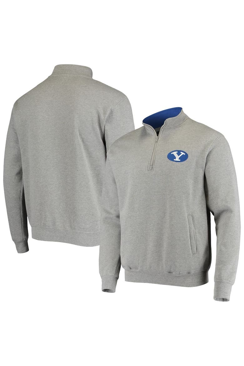 Men's Colosseum Heathered Gray BYU Cougars Tortugas Logo Quarter-Zip Jacket, Main, color, Heather Gray