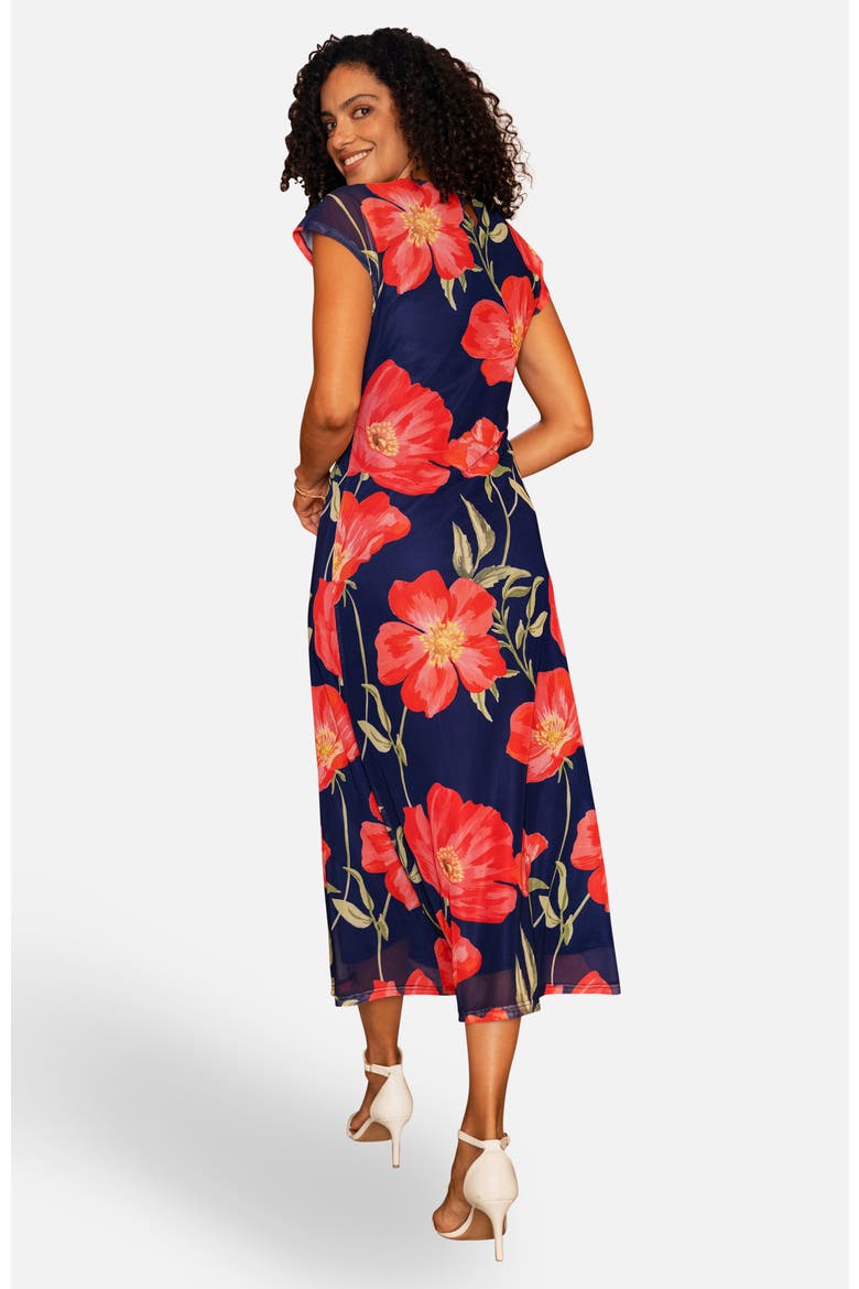Poppy Print Midi Mesh Dress, Alternate, color, Navy