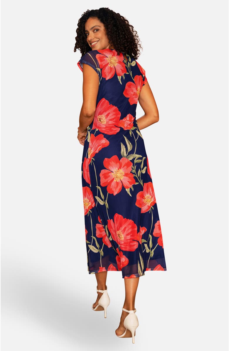 Yumi Poppy Print Midi Mesh Dress, Alternate, color, Navy