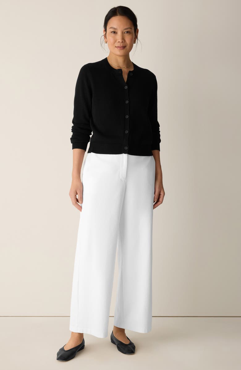 Eileen Fisher Crewneck Organic Cotton Blend Cardigan, Alternate, color, Black