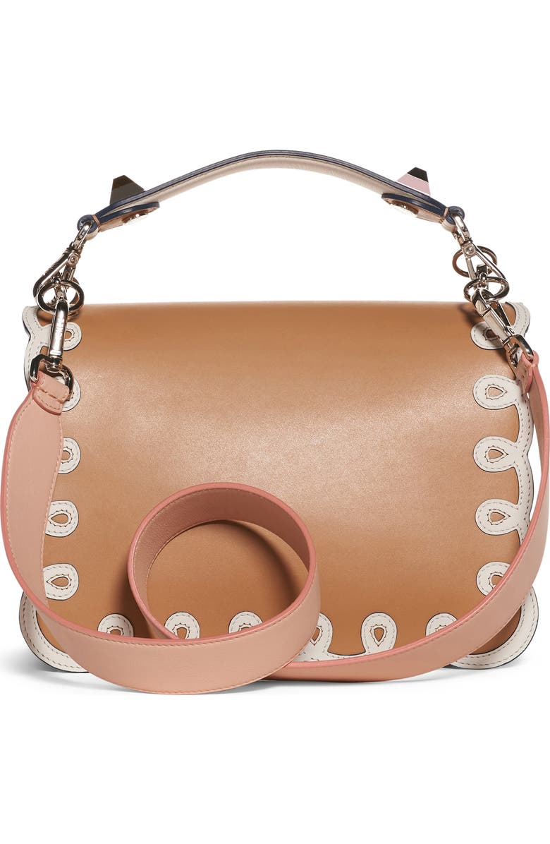 Fendi Kan I Scalloped Leather Shoulder Bag, Alternate, color,