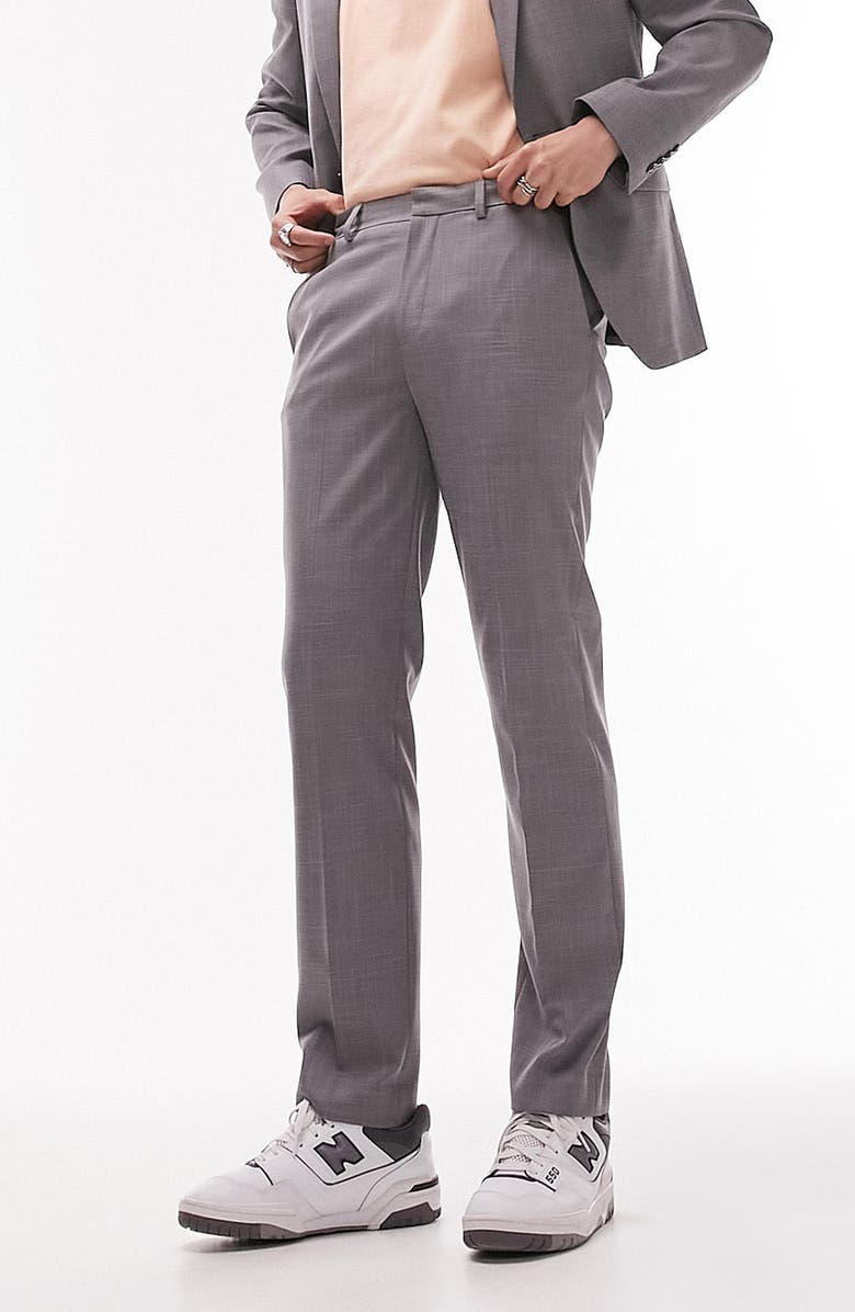 Topman Slim Fit Stretch Flat Front Suit Pants, Main, color, Grey