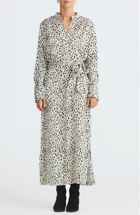 Sampson Print Tie Waist Long Sleeve Maxi Dress