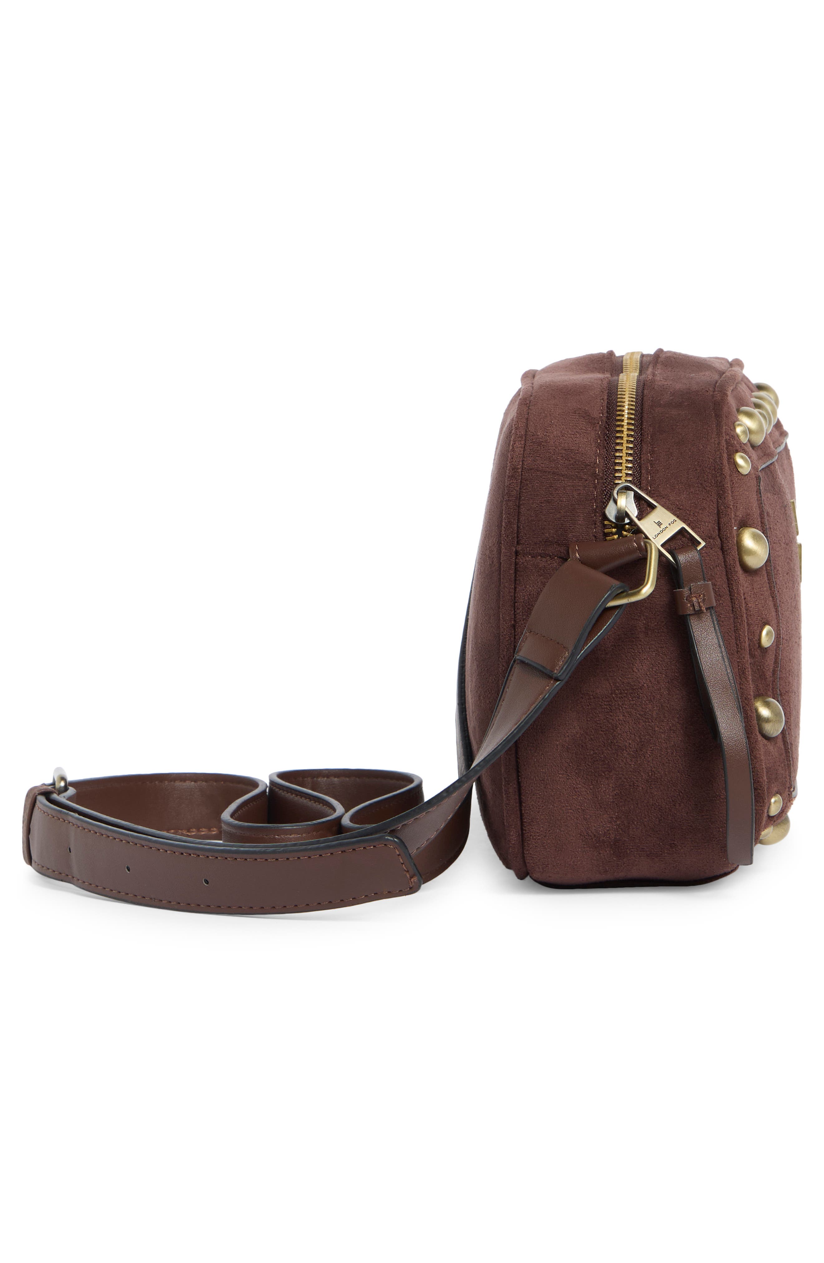 Faux Suede Bubble Studs Camera Bag, Alternate, color, CHOCOLATE
