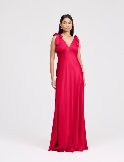 Nora Tie Shoulder Satin Maxi Dress