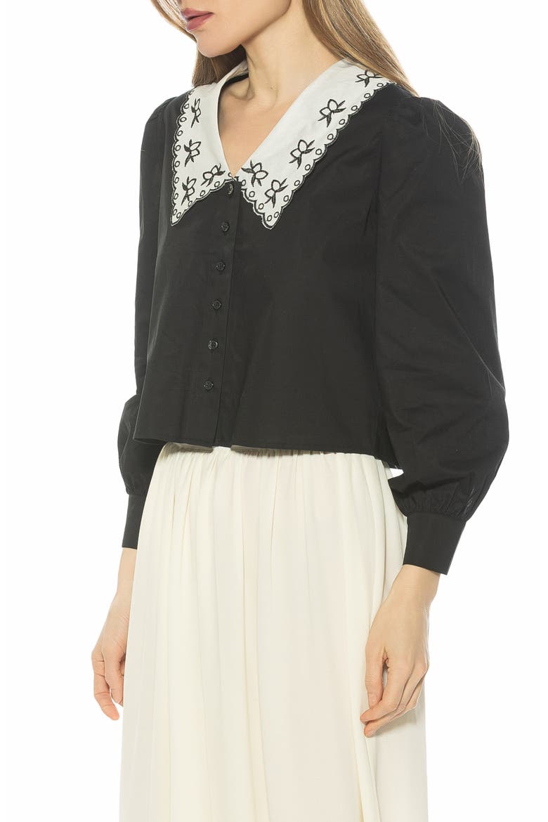 Issey Embroidered Collar Button-Up Shirt, Alternate, color, BLACK