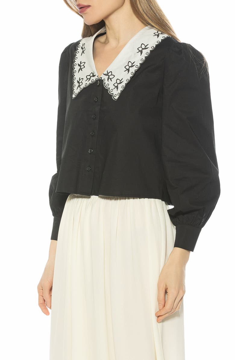 Alexia Admor Issey Embroidered Collar Button-Up Shirt, Alternate, color, Black
