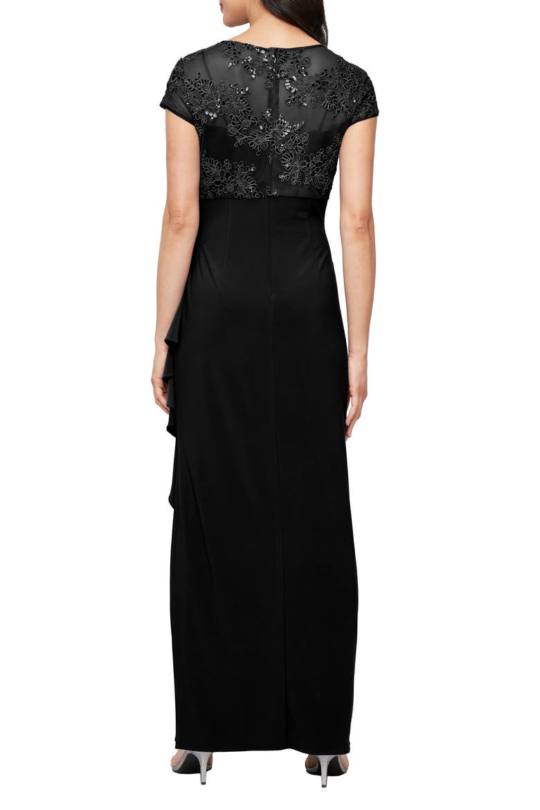 Sequin Embroidered Ruched Gown, Alternate, color, BLACK