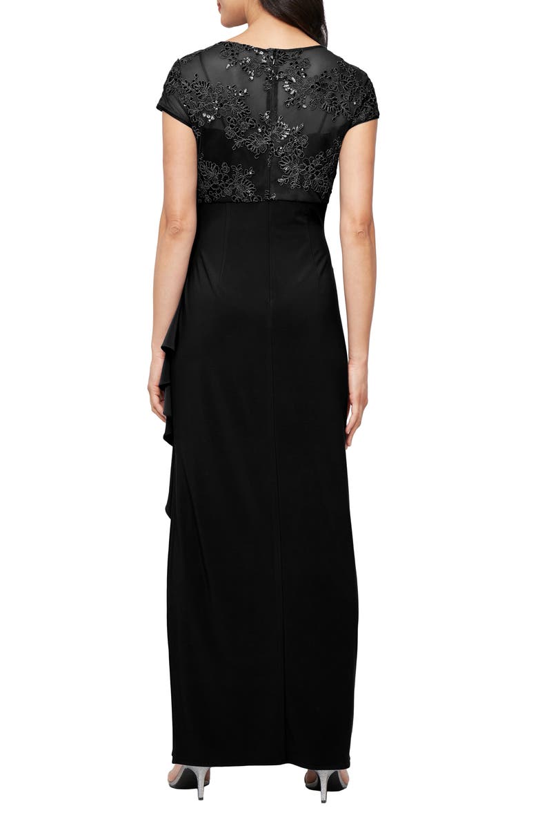 Alex Evenings Sequin Embroidered Ruched Gown, Alternate, color, Black