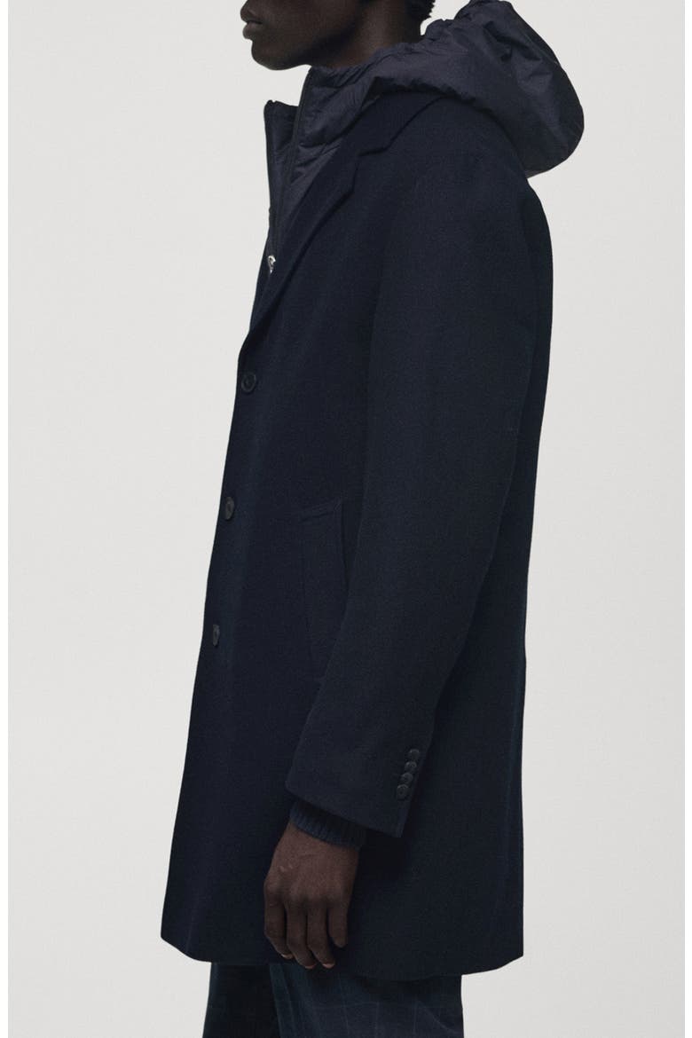 Quilted Lining Wool Blend Coat with Hooded Bib, Alternate, color, DARK NAVY