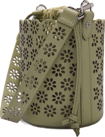 Perforated leather bucket bag
