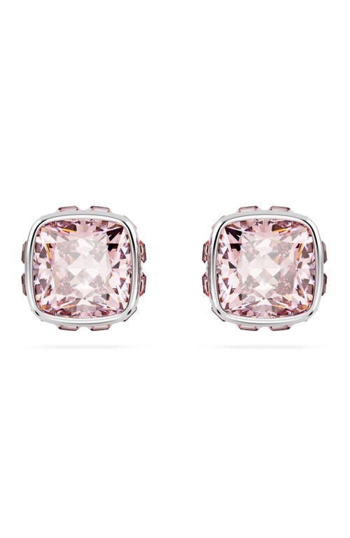 Swarovski Birthstone Pierced Earrings Studs Jun Rhodium Shiny Pink In Metallic