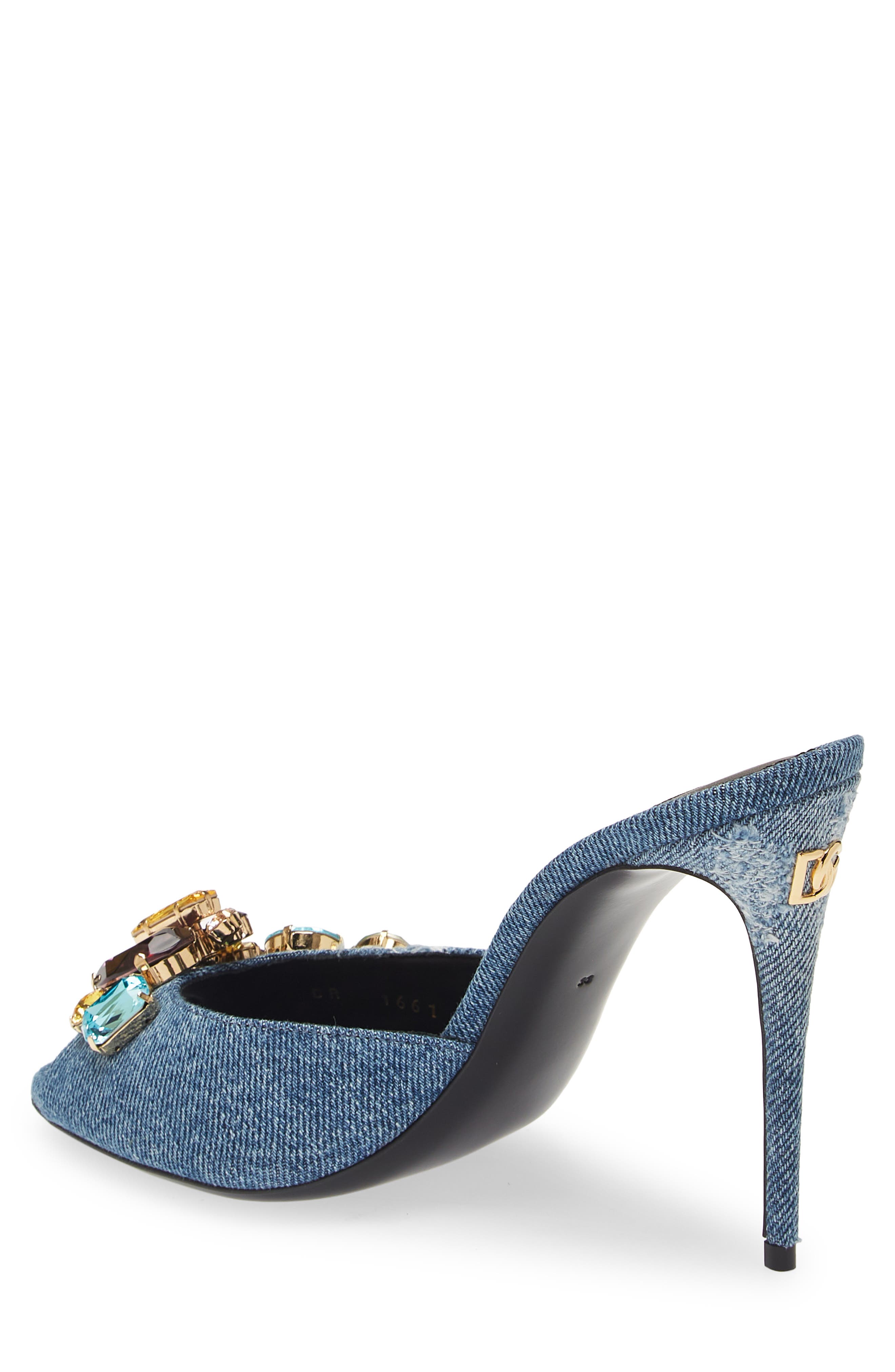 Dolce&Gabbana Patchwork Denim Embellished Slide Sandal, Alternate, color, 