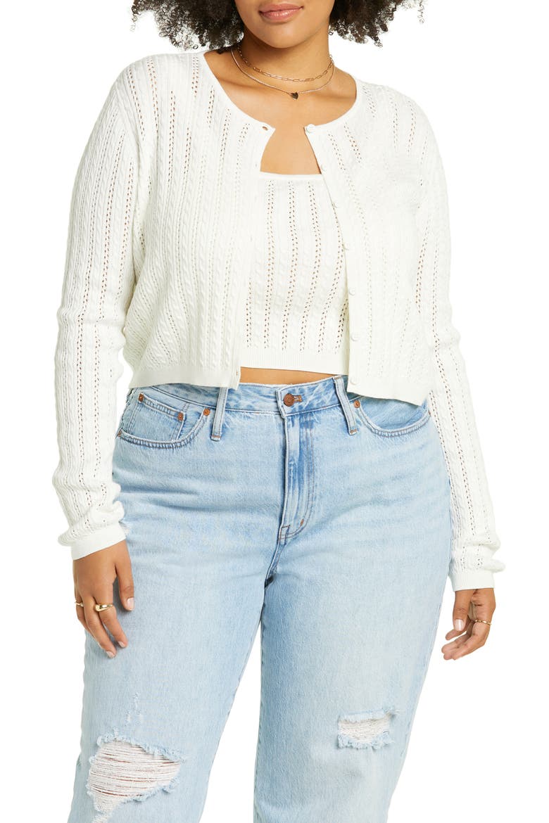 Cable Knit Tank & Cardigan Set, Main, color, IVORY