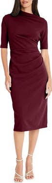 Maggy London Ruched Midi Sheath Dress