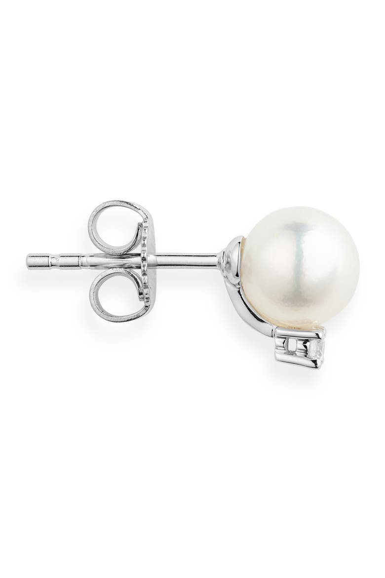 Akoya Pearl & Diamond Stud Earrings, Alternate, color, WHITE GOLD