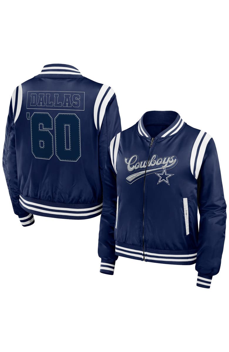 WEAR by Erin Andrews Women's WEAR by Erin Andrews Navy Dallas Cowboys Bomber Full-Zip Jacket, Main, color,