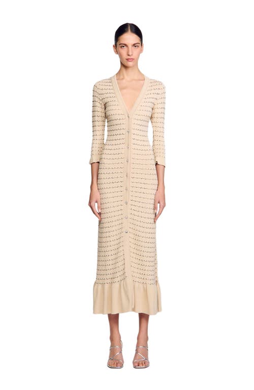 Sandro Charmante Knit Button-front Midi Dress In Beige