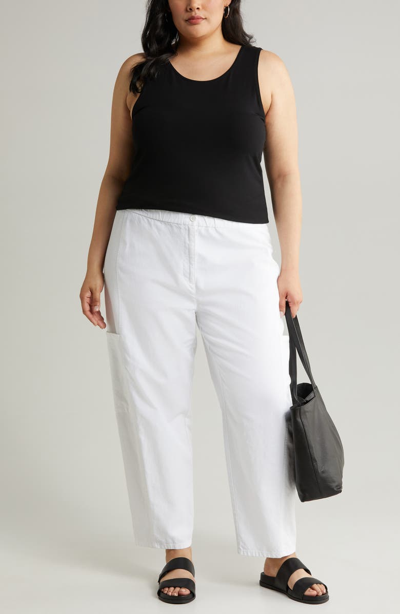 Eileen Fisher Stretch Organic Cotton & Hemp Ankle Lantern Cargo Pants, Main, color, White