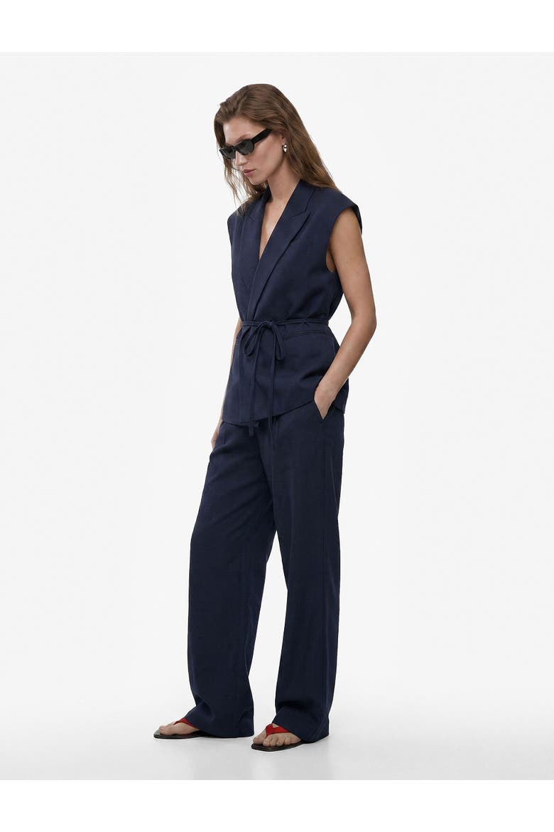 Sleeveless Striped Blazer Vests with Belted, Alternate, color, NAVY BLUE