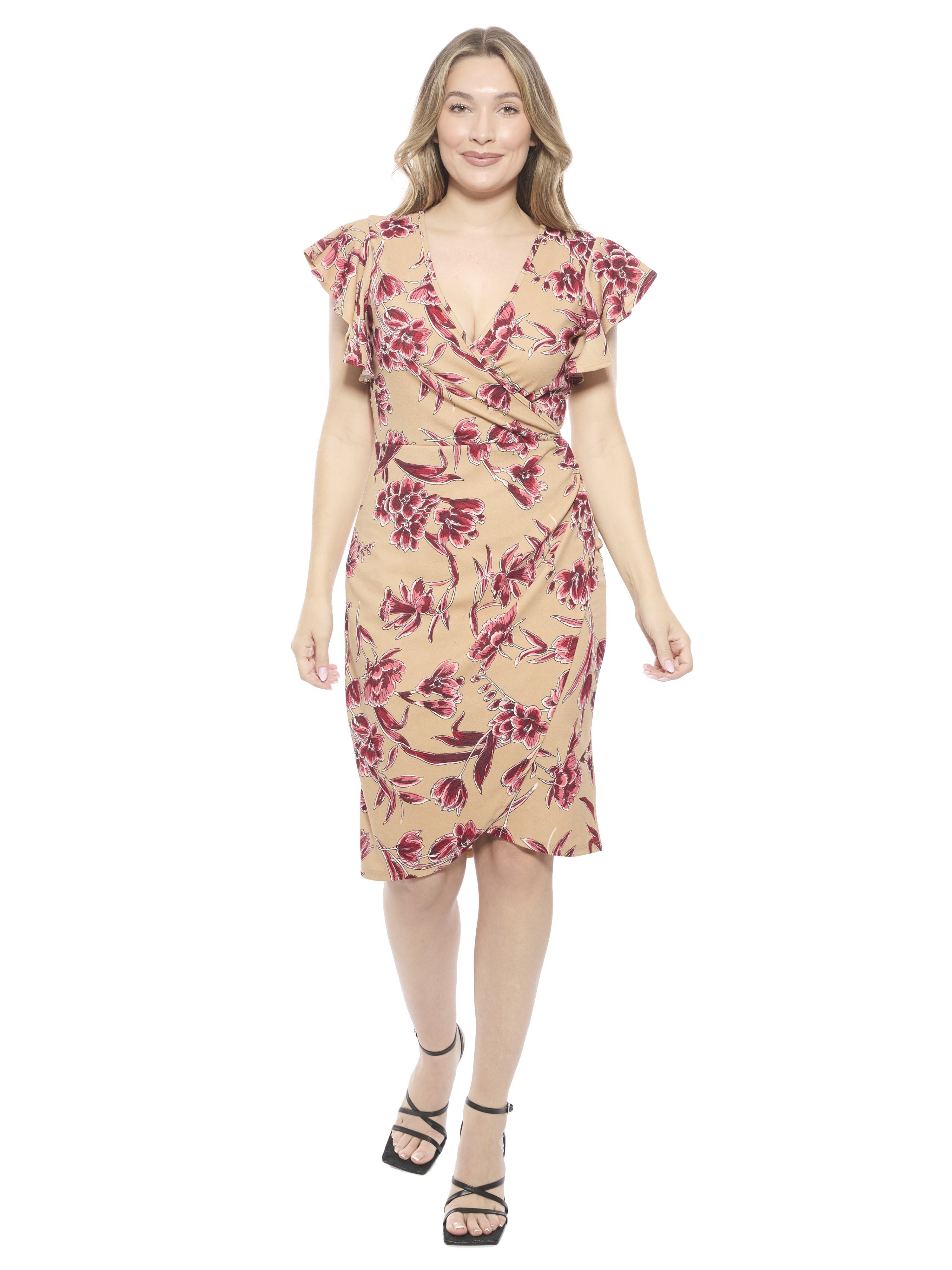 flutter sleeve knee length dress Flutter-Sleeve Knee-Length Dress