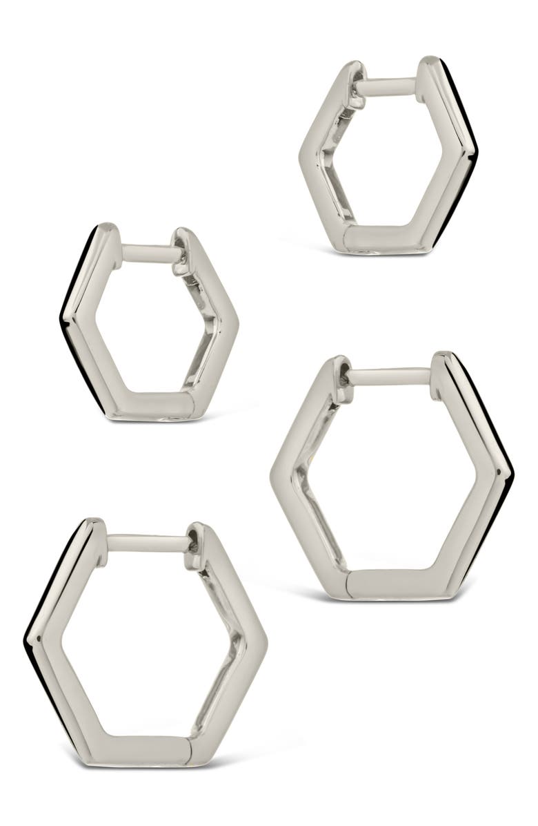 Sterling Forever Emmy Set of 2 Geometric Hoop Earrings, Alternate, color, Silver