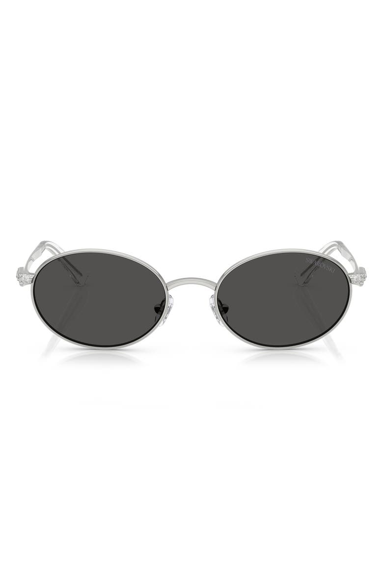 Swarovski 53mm Oval Sunglasses, Main, color, Silver / Dark Grey