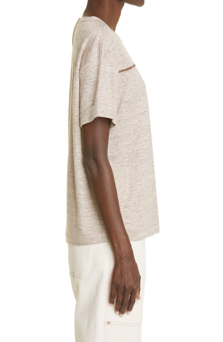 Brunello Cucinelli Monili Stripe Linen Blend T-Shirt, Alternate, color, C024 Brown