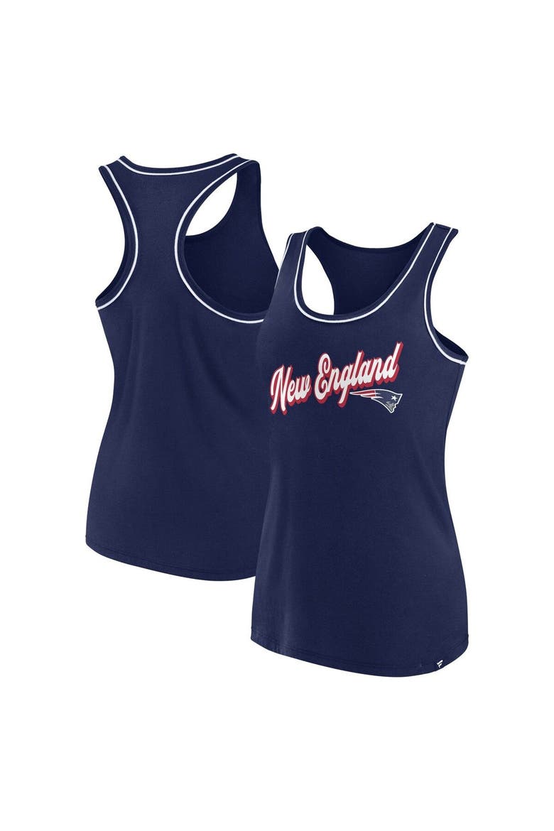 Women's Fanatics Branded Navy New England Patriots Wordmark Logo Racerback Scoop Neck Tank Top, Main, color, Navy