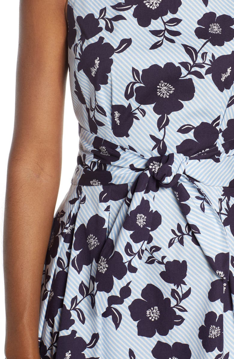 Vince Camuto Floral & Stripe Fit & Flare Dress, Alternate, color, Purple/ Blue