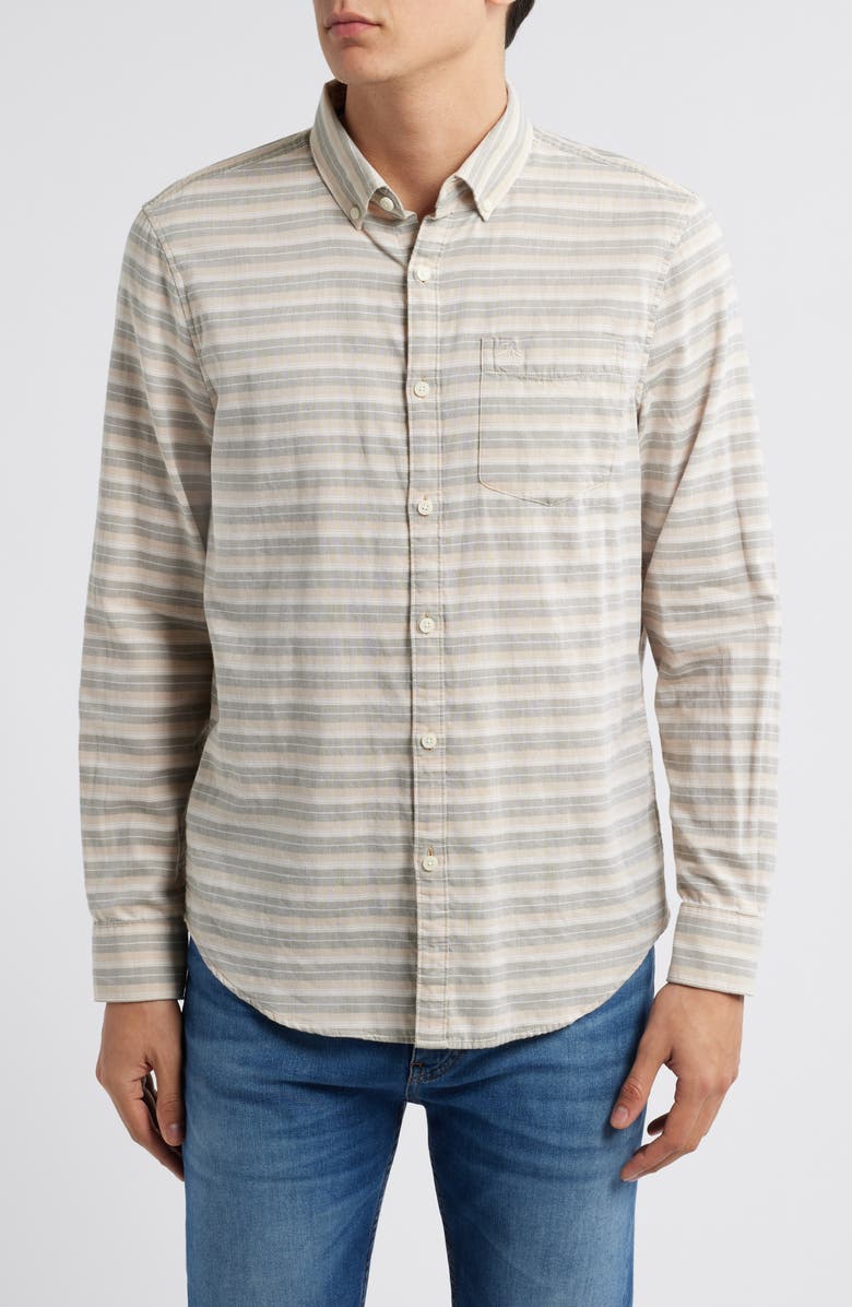 Original Penguin Horizontal Stripe Cotton Button-Up Shirt, Main, color,