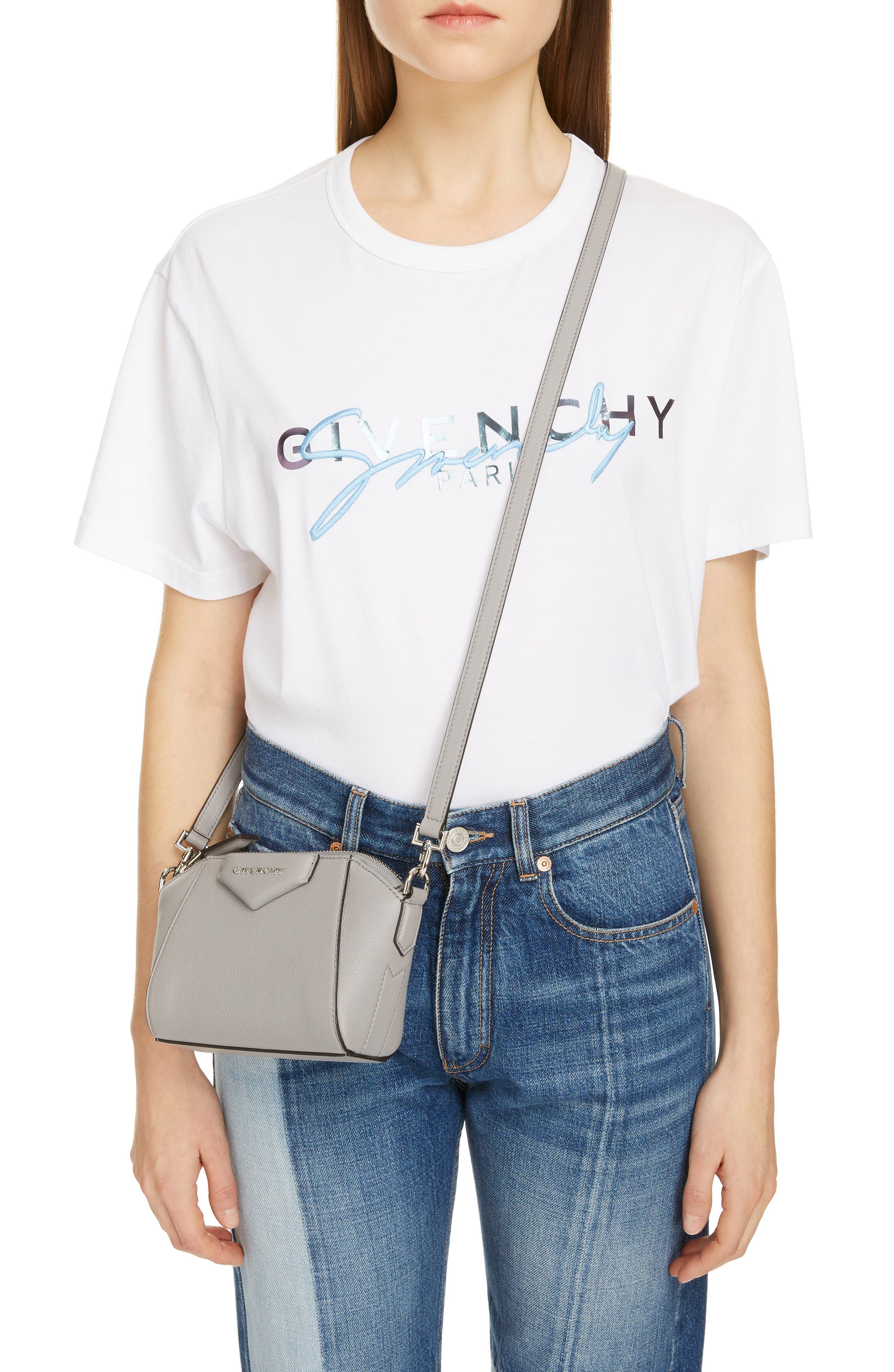 Nano Antigona Sugar Leather Crossbody Bag, Alternate, color, PEARL GREY