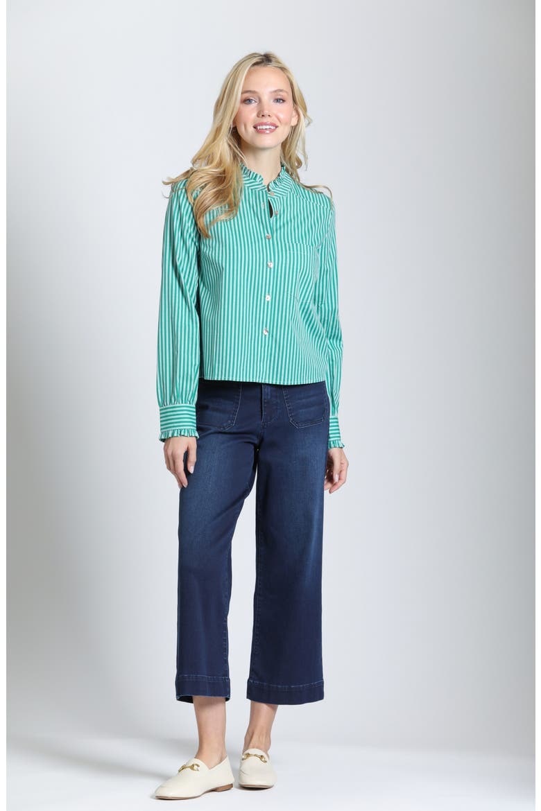 Striped Ruffle Cropped Shirt, Alternate, color, EMERALD ISLE
