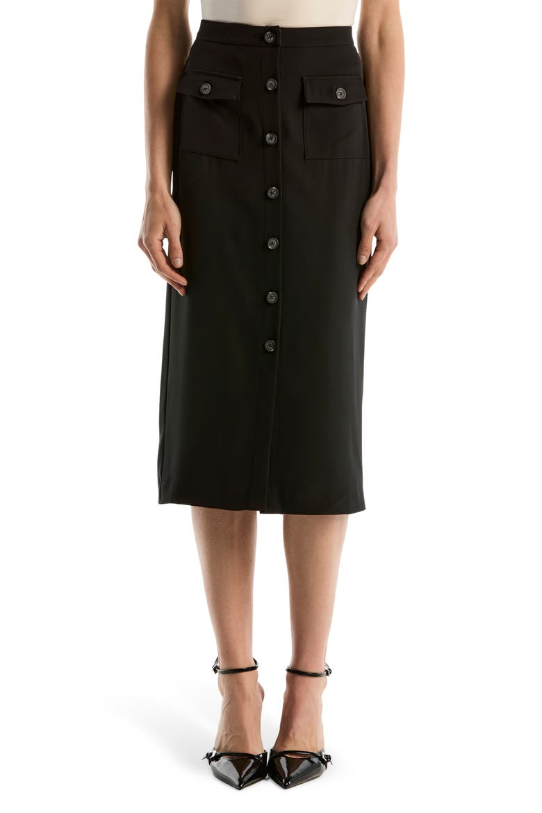 Button Front Midi Skirt, Main, color, BLACK