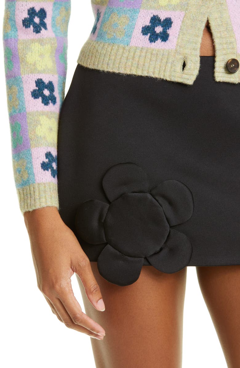 Sandy Liang Leaf Floral Appliqué Satin Micro Miniskirt, Alternate, color,