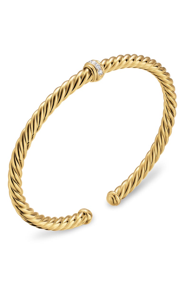 David Yurman Cablespira<sup>®</sup> Flex Bracelet in 18K Yellow Gold with Diamonds, 4mm, Alternate, color, Diamond