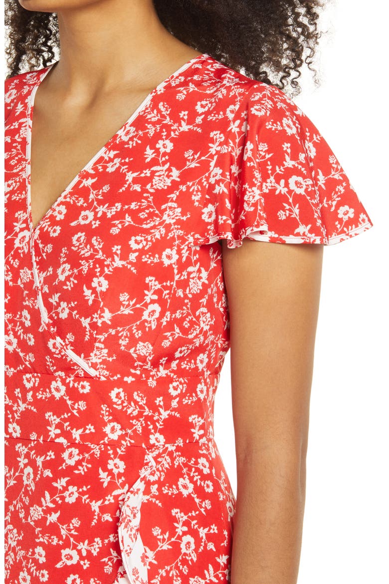 Floral Faux Wrap Dress, Alternate, color, RED