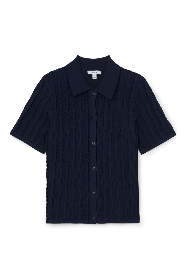 Audrey Texture Knit Button-Up Shirt, Alternate, color, NAVY