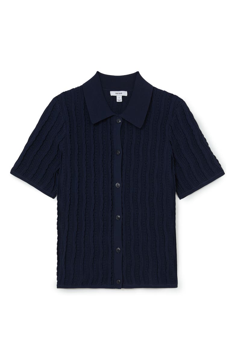 Reiss Audrey Texture Knit Button-Up Shirt, Alternate, color, Navy