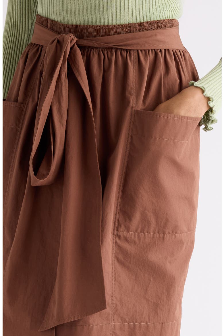 Tie Waist Cotton Poplin Skirt, Alternate, color, PLAIN BROWN