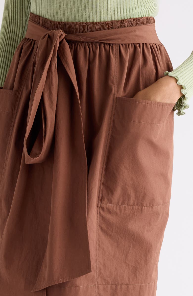 Chloé Tie Waist Cotton Poplin Skirt, Alternate, color, Plain Brown