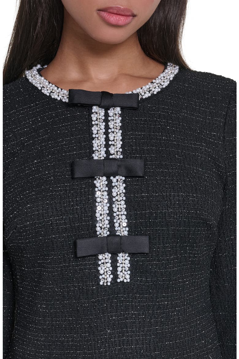 Bead Detail Shimmer Knit Tweed Shift Minidress, Alternate, color, BLACK/ SILVER MULTI
