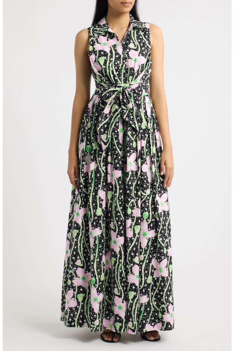 Marria Floral Print Sleeveless Dress, Main, color, ONYX BLUSHING BLOOMS